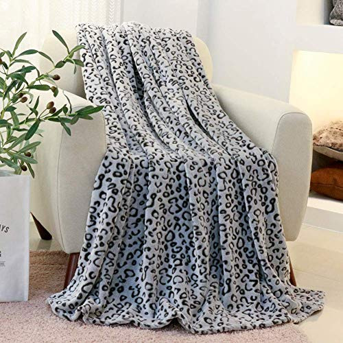 FY FIBER HOUSE Flannel Fleece Throw Blanket, Lightweight Cozy Plush Microfiber Bedspreads for Adults,60 by 80-Inch,Grey Leopard