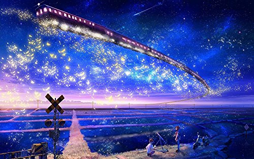 DDTOP Wooden 1000 Piece Jigsaw Puzzle Romantic Stars Night Galactic Railroad Train Starlight 30''x20'' Size Basswood Premium Quality Kid Adult Oil Painting Puzzle