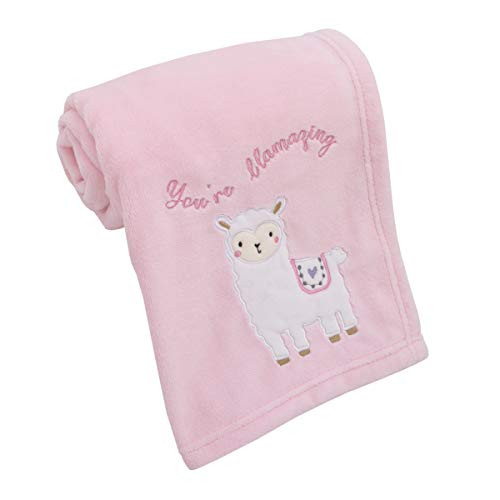 Little Love by NoJo Sweet Llama   Butterflies Super Soft Pink Baby Blanket with Applique   Embroidery  Pink  Ivory