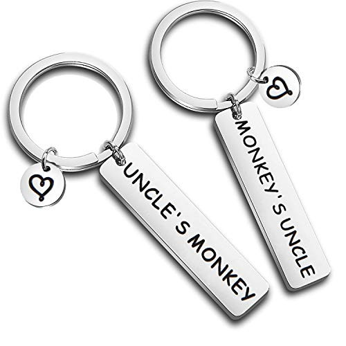 FEELMEM Uncle Nephew or Niece Keychains Monkey s Uncle Uncle s Monkey Matching Keychain Set Funny Uncle Gifts Ideas from Niece or Nephew Uncle Birthday Gifts Silver