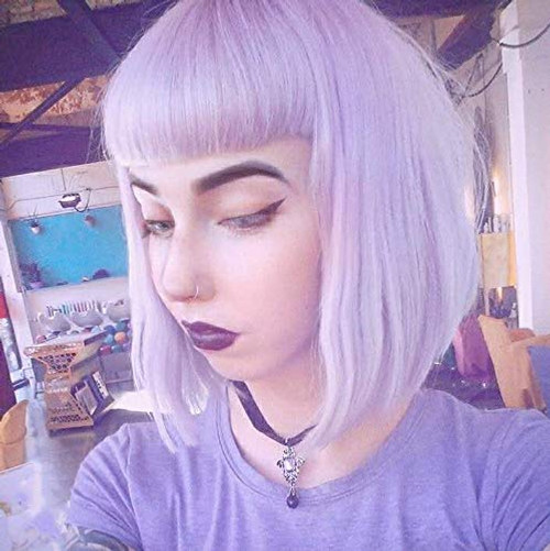 Short Bob Wigs 12 Straight with Flat Bangs Synthetic Colorful Cosplay Daily Party Wig for Women purple? Short Bob Wigs 12 Straight with Flat Bangs Synthetic Colorful Cosplay Daily Party Wig for Women purple?