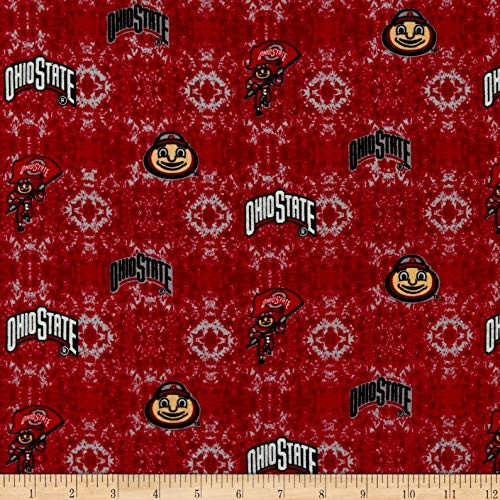 Sykel Enterprises NCAA Ohio State Tye Dye Flannel Red White Black Multi  Fabric by the Yard