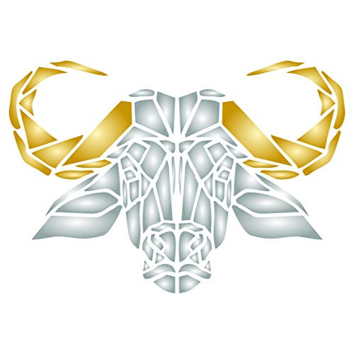 Buffalo Stencil  6 5 x 4 5 inch  S    Geometric Decor African Wild Animal Head Wall Stencils for Painting Template