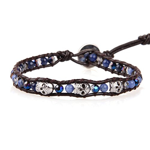 KELITCH Skull Wrap Bracelets for Women Braided Crystal Beaded Bracelets on Natural Leather