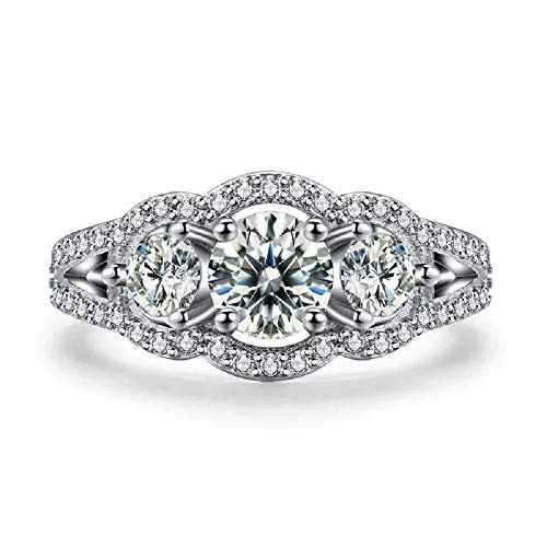 Rhodium Plated Sterling Silver Round Cubic Zirconia CZ 3 Stone Anniversary Engagement Split Shank Ring Wedding Rings for Women Engagement Ring Set 925 Sterling Silver 8 Rhodium Plated Sterling Silver Round Cubic Zirconia CZ 3 Stone Anniversary Engagement Split Shank Ring Wedding Rings for Women Engagement Ring Set 925 Sterling Silver 8