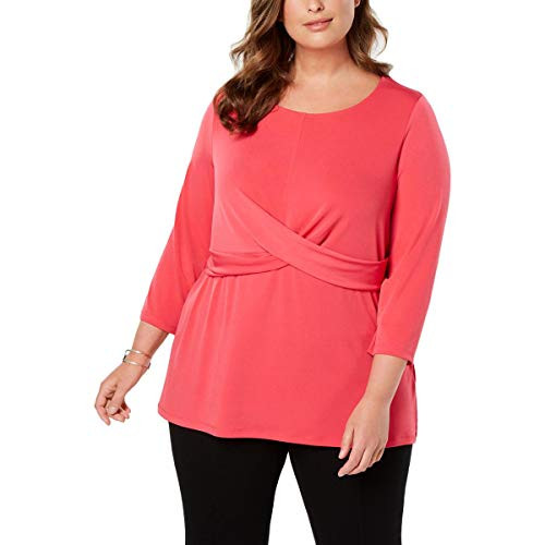 Alfani Womens Plus Stretch Crossover Wrap Top Pink 2X