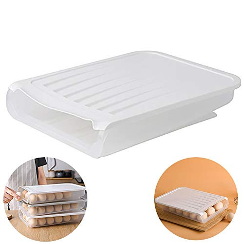 Auto Scrolling Egg Holder for Refrigerator with Lid  Egg Storage Container for Kitchen  Plastic Stackable Organizer Case Protect and Keep Fresh for Fridge  1 pcs