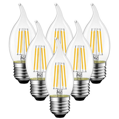 ANWIO Flame Tip LED Filament Bulb Candelabra E26 Base Dimmable 4 5W 60W Equivalent B11 Chandelier Candle Light Bulb?2700K Warm White 6 Pack ANWIO Flame Tip LED Filament Bulb Candelabra E26 Base Dimmable 4 5W 60W Equivalent B11 Chandelier Candle Light Bulb?2700K Warm White 6 Pack