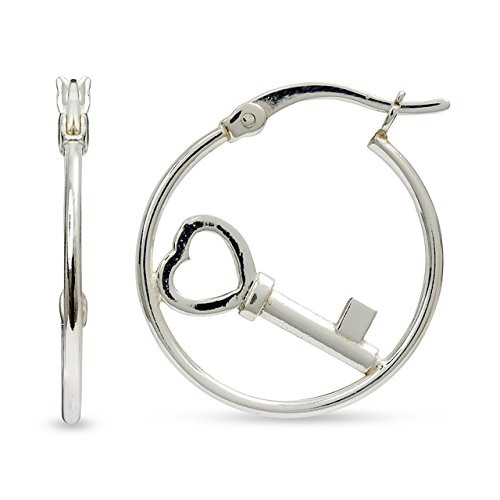LeCalla Sterling Silver Jewelry Inspirational Hoop Earrings with Motif of Love Key for Women LeCalla Sterling Silver Jewelry Inspirational Hoop Earrings with Motif of Love Key for Women