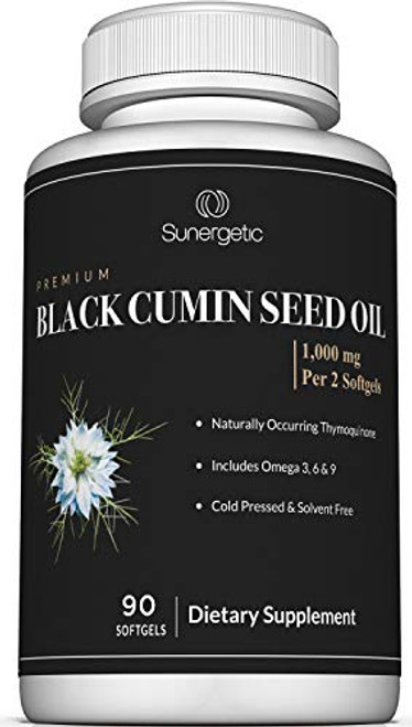 Premium Black Cumin Seed Oil Softgels  1 000mg of Black Seed Oil Per Serving  Non GMO Cold Pressed Nigella Sativa  Includes Thymoquinone   Omegas   90 Softgels