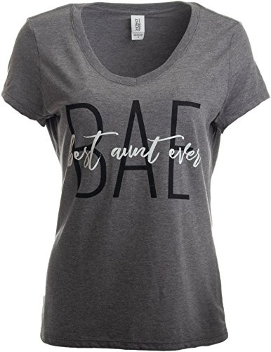 BAE  Best Aunt Ever   Cute Funny Niece Nephew New Baby V Neck T Shirt for Women  Vneck M