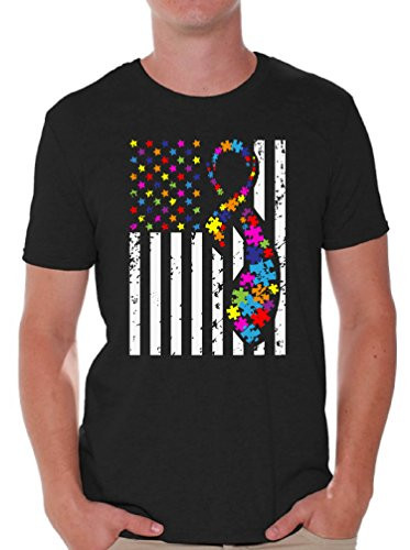 Awkward Styles Autism Shirts Men Autism Awareness American Flag Autism Ribbon Black M