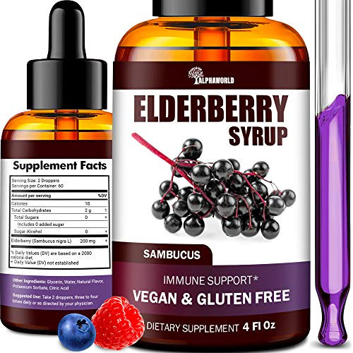 Elderberry Syrup   Immune Support with Antioxidants   Sugar Free Black Elderberry Extract Liquid for Kids   Adults   Vegan   Easy Absorption   Made in USA   4 oz