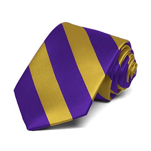 TieMart Boys  Dark Purple and Gold Striped Tie