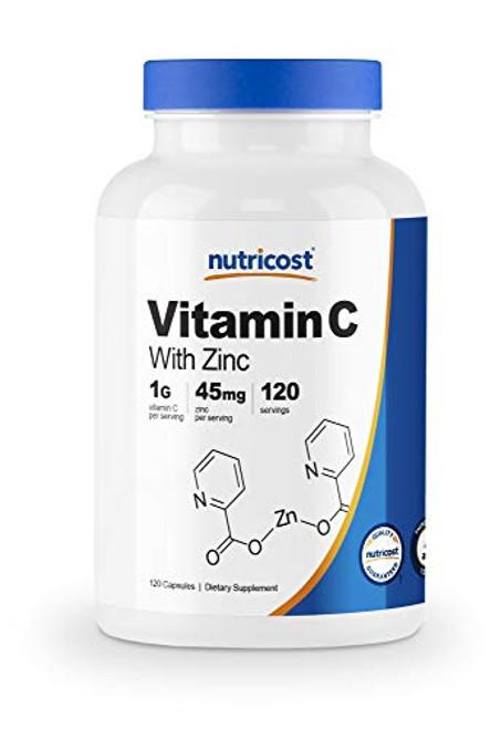 Nutricost Vitamin C with Zinc 120 Capsules 1000mg Vitamin C 45mg Zinc Non GMO Gluten Free Vitamin C Supplement Nutricost Vitamin C with Zinc 120 Capsules 1000mg Vitamin C 45mg Zinc Non GMO Gluten Free Vitamin C Supplement