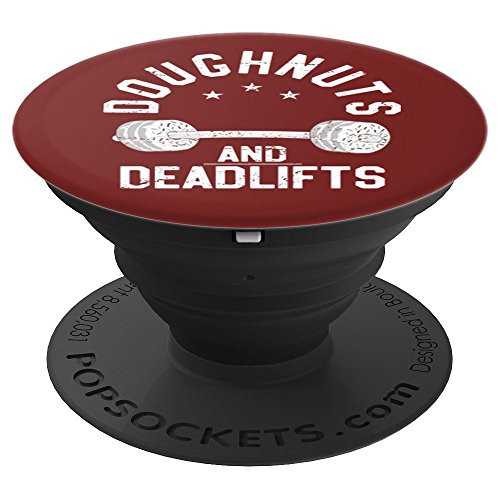 Donuts and Deadlifts Funny Doughnut Workout Maroon PopSockets Grip and Stand for Phones and Tablets