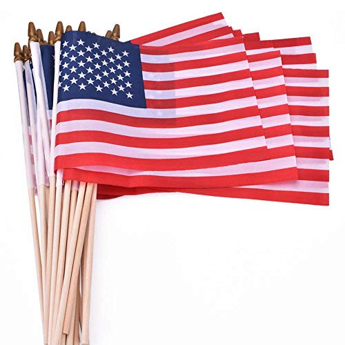 PETDUDE Small American Flags 5x8 Inch Small US Flags Mini American Flag on Stick American Hand Held Stick Flags Spear Top  25 Pack