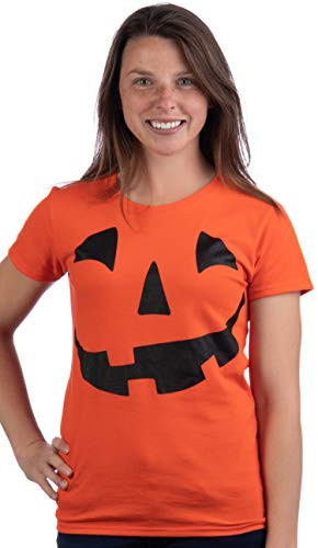 JACK O  LANTERN PUMPKIN Ladies  T shirt   Easy Halloween Costume Fun Tee  Orange  X Large