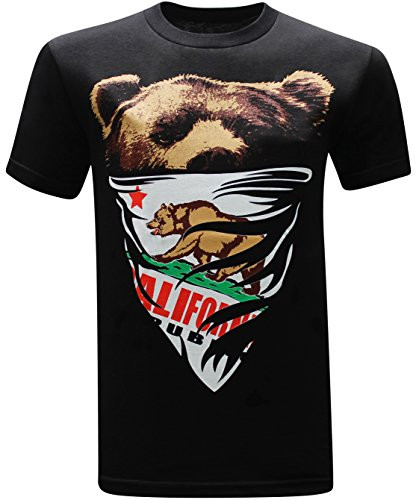 tees geek California Republic White Bandana Bear Men s T Shirt    Large    Black