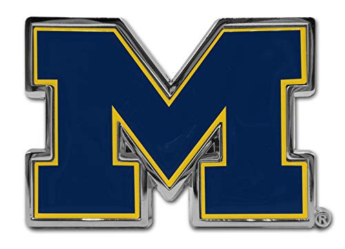 University of Michigan Wolverines Metal Auto Emblem  Domed  Blue Yellow