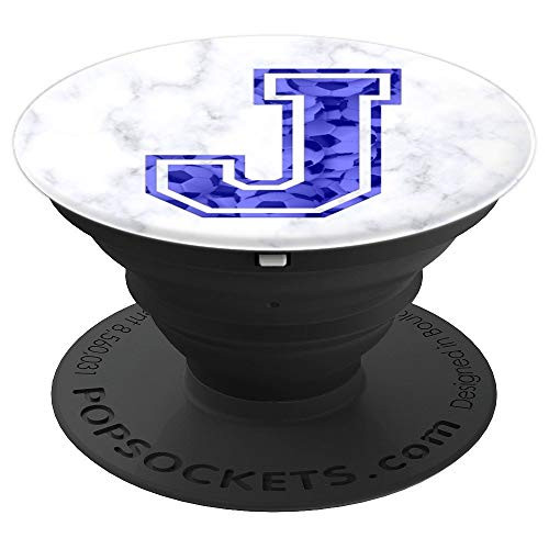J Soccer Futbol Football White Blue Monogram Letter Initial PopSockets Grip and Stand for Phones and Tablets