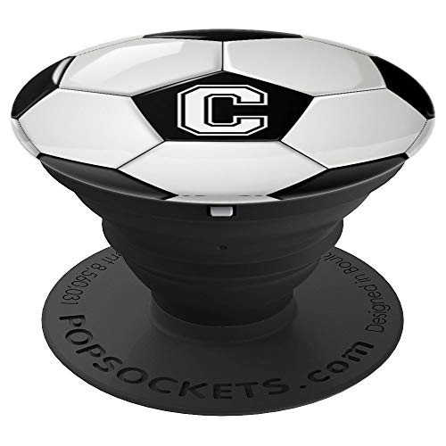 C Soccer Football Futbol Ball Monogram Letter Initial Name PopSockets Grip and Stand for Phones and Tablets