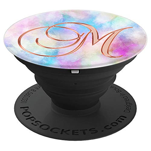 M Pink Watercolor Paint Color Monogram Initial Letter Name PopSockets Grip and Stand for Phones and Tablets