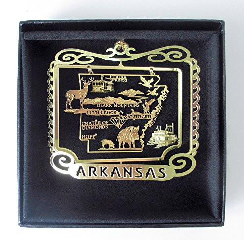 Arkansas State Brass Ornament Black Leatherette Gift Box Arkansas State Brass Ornament Black Leatherette Gift Box