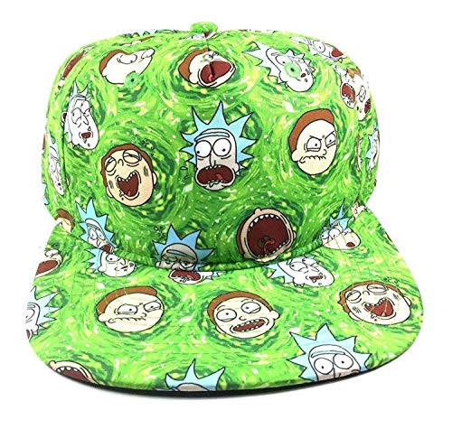 Adult Swim Rick   Morty Sublimated Faces Slouch 5 Panel Snapback