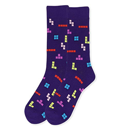 Men s Retro Tetris Video Game Blocks Novelty Dress Trouser Crew Socks Purple Men s Retro Tetris Video Game Blocks Novelty Dress Trouser Crew Socks Purple