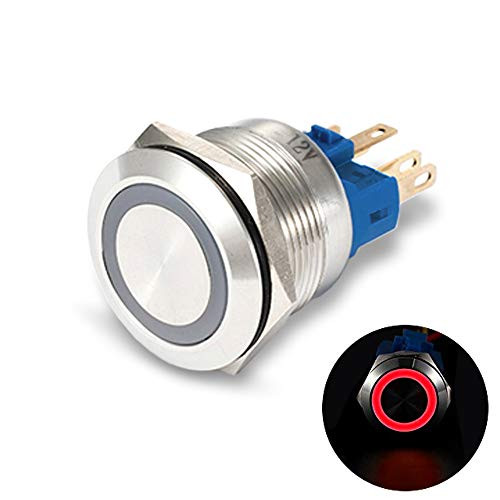 MGI SpeedWare Billet Push Button Switch 22mm with Socket  3A 12vDC Ring LED  Latching  Red