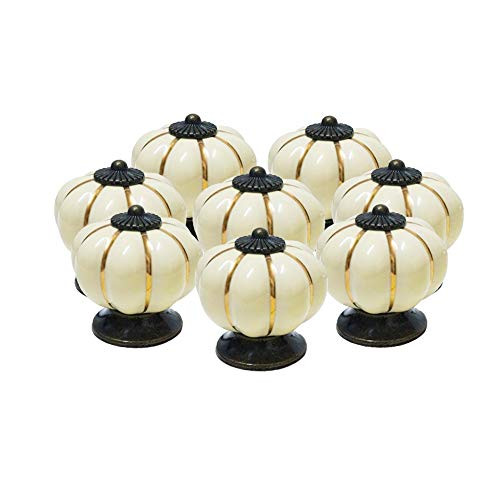 IEIK Ceramic Cabinet Knobs DIY Kitchen Pull Pumpkin Knobs Handle for Dresser Drawers  8 Pack  Beige