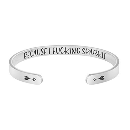Joycuff Bracelets for Women Funny Inspirational Mantra Cuff Handmade Stainless Steel Jewelry Friend Encouragement Gift Motivational Hidden Message Quote