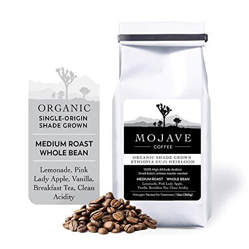 USDA Organic Shade Grown Ethiopian Coffee  Guji Heirloom  Single Origin  Non GMO  Whole Bean Coffee  Medium Roast  from Premium High Altitude Grown Arabica Beans  Keto Friendly  Small Batch  Fresh Roasted  12 oz Coffee Beans   Mojave Coffee