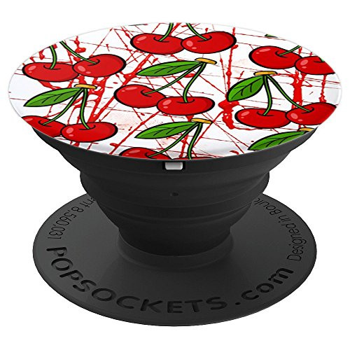 Cherry Cherries Pattern On Red Paint Splash Background PopSockets Grip and Stand for Phones and Tablets