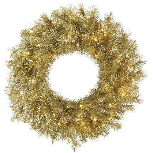 Vickerman Gold/Silver Tinsel Artificial Wreath with 50 Clear Mini-Lights, 30", Gold/Silver