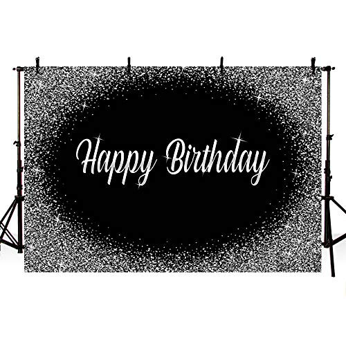MEHOFOND Black and Silver Photo Background Props Glitter Adult 20th 30th 40th 50th Happy Birthday Party Banner Photography Backdrops for Cake Table Supplies 7x5ft MEHOFOND Black and Silver Photo Background Props Glitter Adult 20th 30th 40th 50th Happy Birthday Party Banner Photography Backdrops for Cake Table Supplies 7x5ft