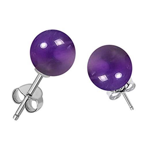 7 00 Ct Ball Purple Amethyst Stud 925 Sterling Silver Earrings For Women By Orchid Jewelry   A Perfect Birthstone For February