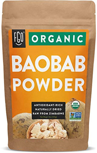 Organic Baobab Powder   100 Raw from Zimbabwe  12oz 340g Resealable Kraft Bag   by FGO