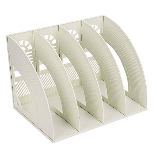 SAYEEC Sturdy Plastic 4 Section Maganize Holders Desktop File Folder Organiser Frames File Dividers Document Cabinet Rack Display Storage Organiser Box?Beige?