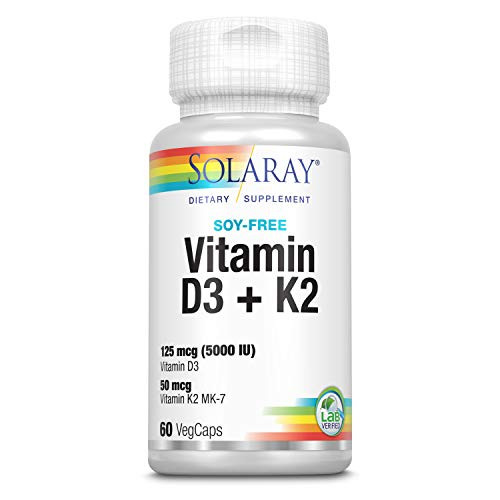 Solaray Vitamin D3   K2   for Immune Support  Calcium Absorption  and Support for Healthy Cardiovascular System   Arteries   Non GMO   No Soy   60 CT