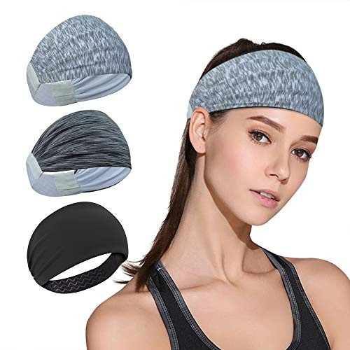 DINIGOFIN Wide Sports Headbands for Women Non Slip Workout Headband Moisture Wicking Sweatband for Yoga Running Athletic Fitness Black Stripe Gray White 3PCS DINIGOFIN Wide Sports Headbands for Women Non Slip Workout Headband Moisture Wicking Sweatband for Yoga Running Athletic Fitness Black Stripe Gray White 3PCS
