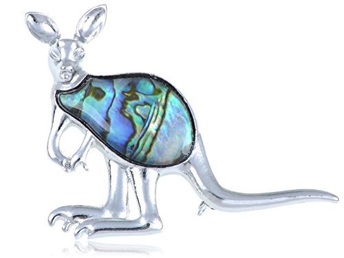 Alilang Silvery Tone Abalone Colored Stone Kangaroo Joey Brooch Pin Alilang Silvery Tone Abalone Colored Stone Kangaroo Joey Brooch Pin