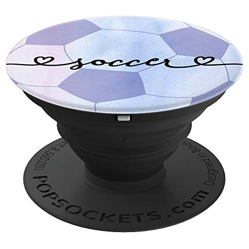 I Love Soccer Lilac Pastel Watercolor Aesthetic PopSockets Grip and Stand for Phones and Tablets