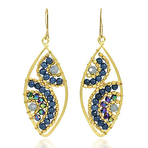 Motif Beads Marquise Simulated Blue Lapis Lazuli Brass Dangle Earrings