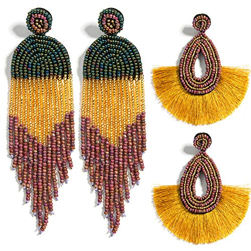 Handmade Beaded Tassel Statement Earrings Bohemian Fringe Lightweight Party Dangle Drop Earrings Boho Rattan Earrings For Women Girls 19 Tassel Y Handmade Beaded Tassel Statement Earrings Bohemian Fringe Lightweight Party Dangle Drop Earrings Boho Rattan Earrings For Women Girls 19 Tassel Y
