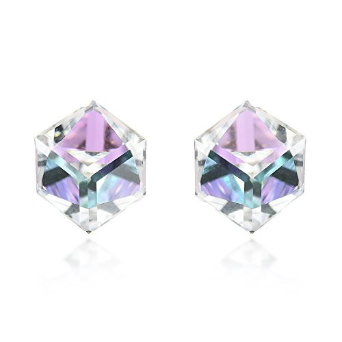 Light Blue Purple Tint Fashion Crystal Prism Cube  925 Sterling Silver Stud Earrings