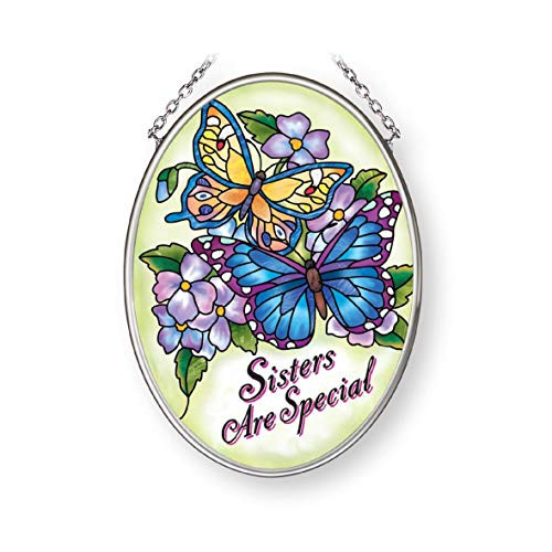 Amia Sisters are Special  Butterflies  Small Oval Suncatcher  Multicolored