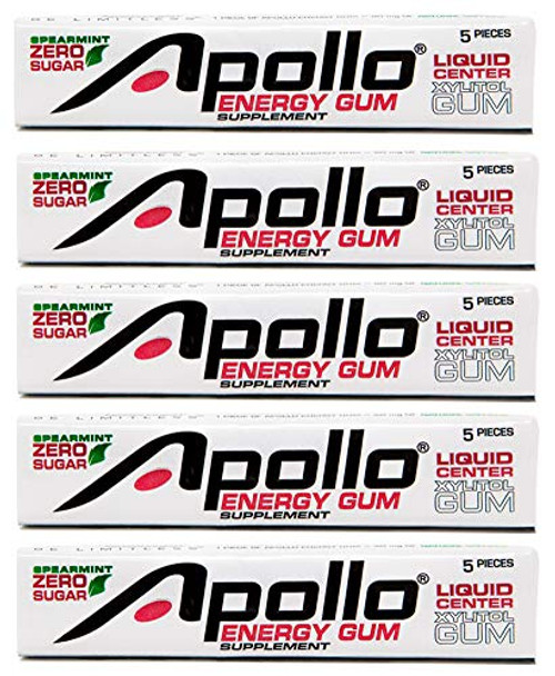Apollo Energy Gum Liquid Core Xylitol Gum Sugar Free Aspartame Free Caffeinated Gum Spearmint 5 Pieces of Gum Per Pack 5 Pack Apollo Energy Gum Liquid Core Xylitol Gum Sugar Free Aspartame Free Caffeinated Gum Spearmint 5 Pieces of Gum Per Pack 5 Pack