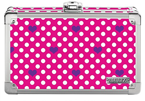 Vaultz Locking Supplies   Pencil Box with Key Lock  5 x 2 5 x 8 5   Pink White Polka Dot Heart  VZ03607